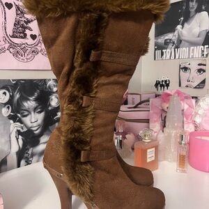 Y2k Brown Fur-Trimmed Women's Boots